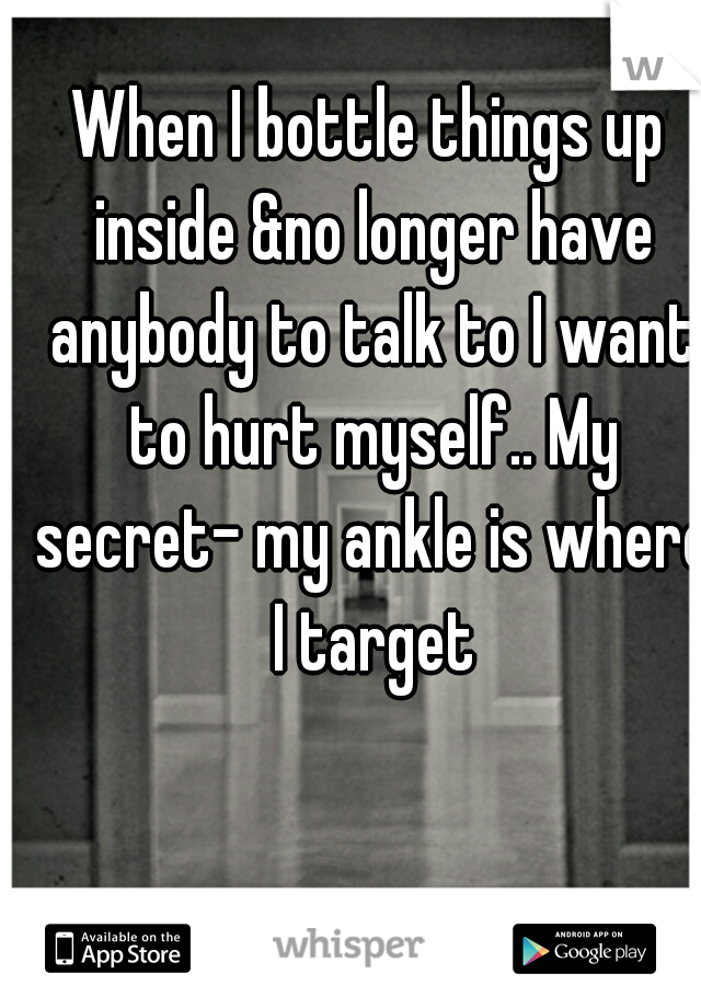When I bottle things up inside &no longer have anybody to talk to I want to hurt myself.. My secret- my ankle is where I target