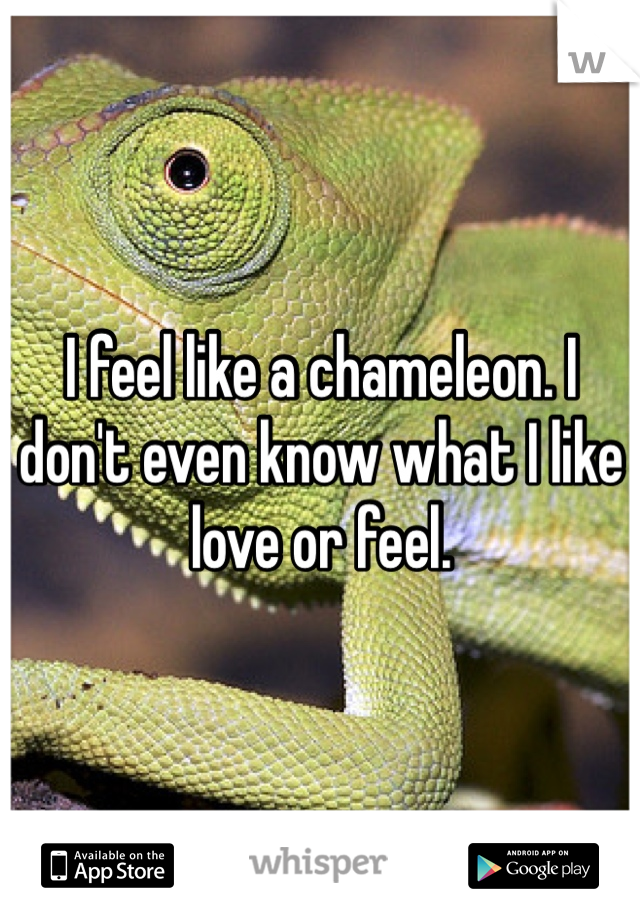 I feel like a chameleon. I don't even know what I like love or feel.
