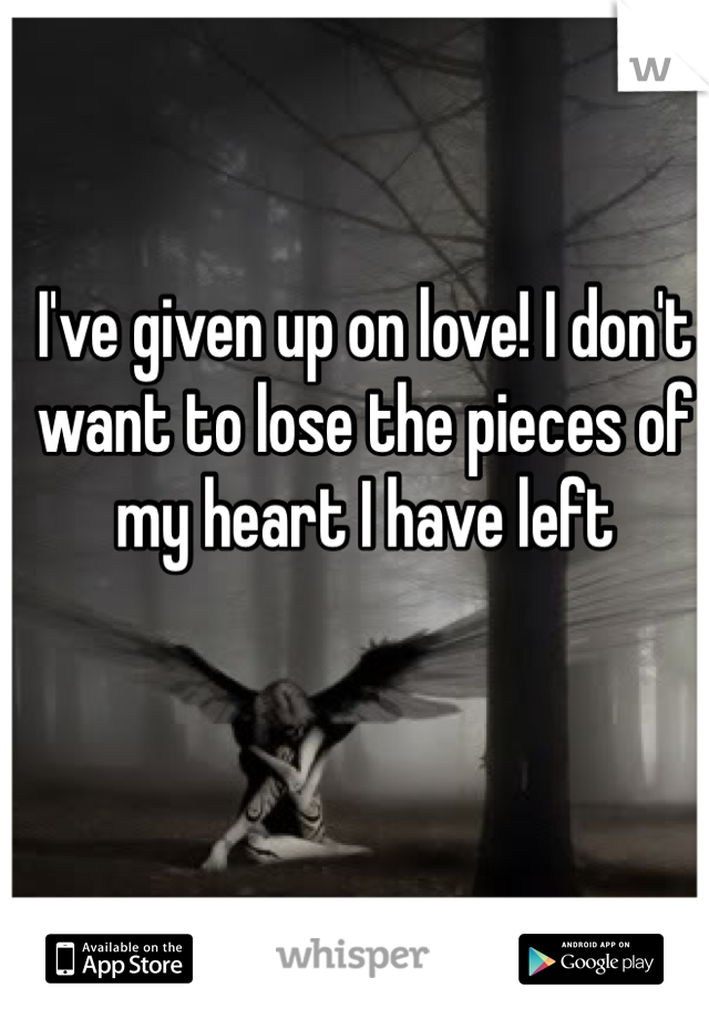 I've given up on love! I don't want to lose the pieces of my heart I have left