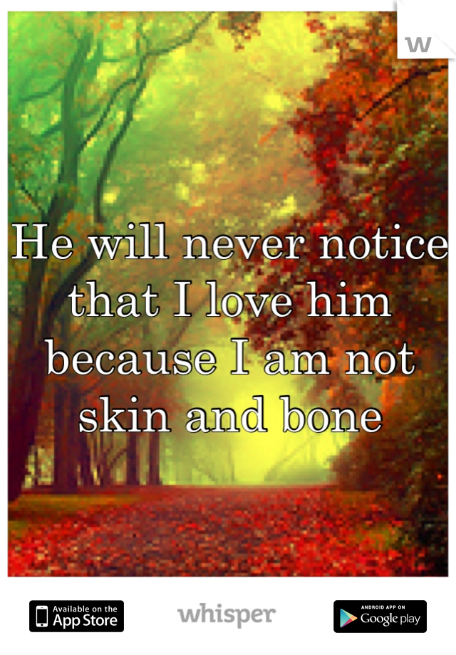 He will never notice that I love him because I am not skin and bone 