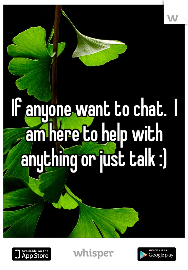 If anyone want to chat.  I am here to help with anything or just talk :) 