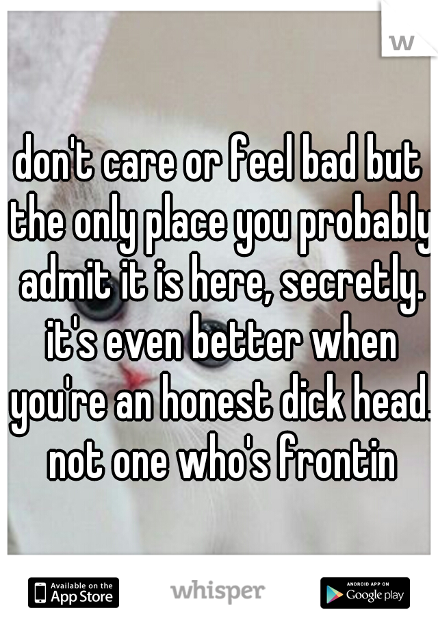 don't care or feel bad but the only place you probably admit it is here, secretly. it's even better when you're an honest dick head. not one who's frontin
