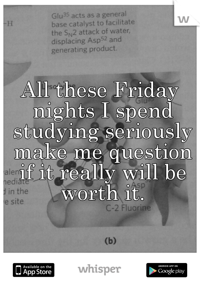 All these Friday nights I spend studying seriously make me question if it really will be worth it.