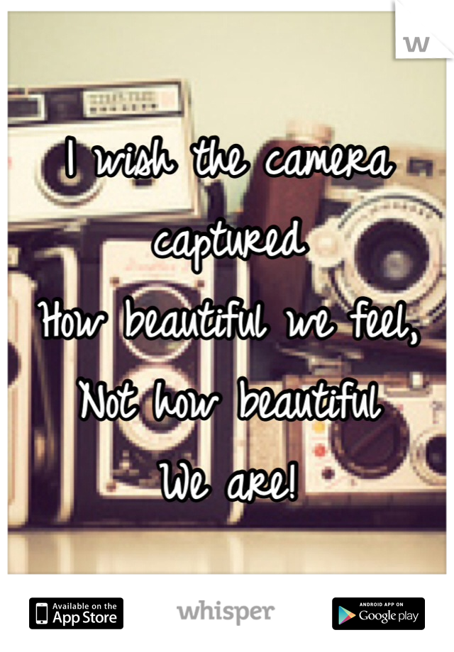 I wish the camera captured 
How beautiful we feel,
Not how beautiful
We are! 