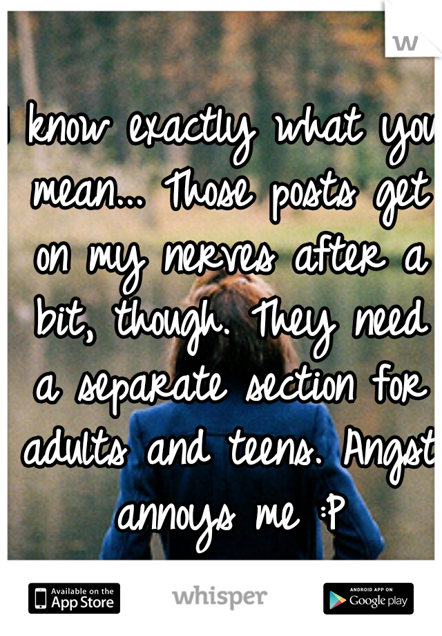 I know exactly what you mean... Those posts get on my nerves after a bit, though. They need a separate section for adults and teens. Angst annoys me :P