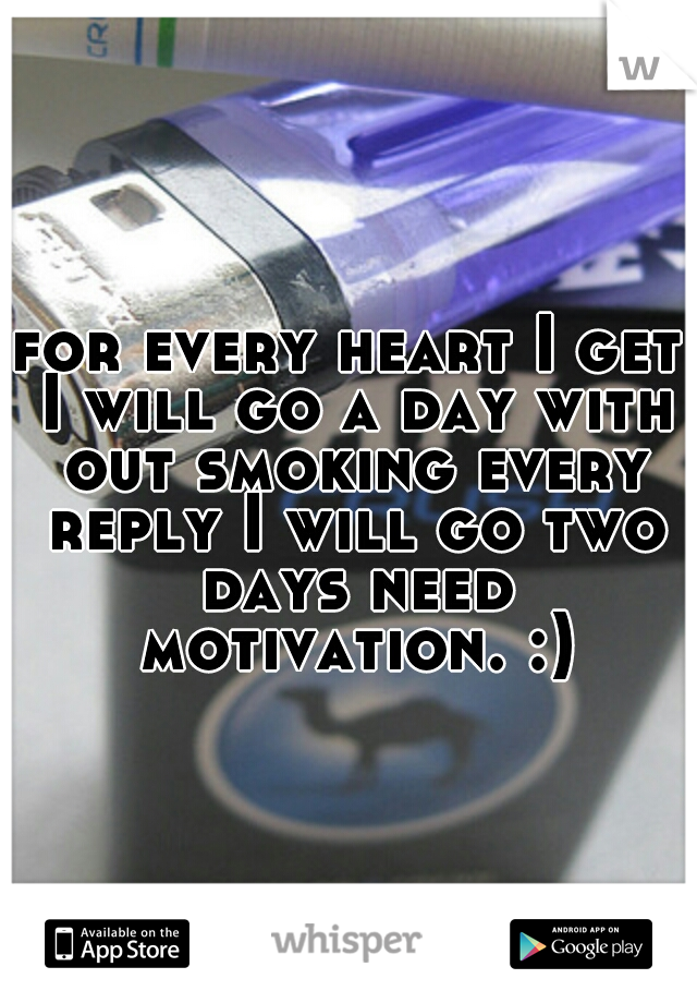 for every heart I get I will go a day with out smoking every reply I will go two days need motivation. :)