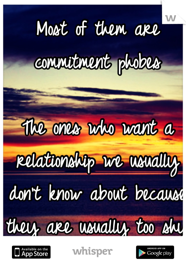 Most of them are commitment phobes

The ones who want a relationship we usually don't know about because they are usually too shy