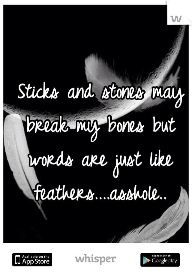 Sticks and stones may break my bones but words are just like feathers....asshole..
