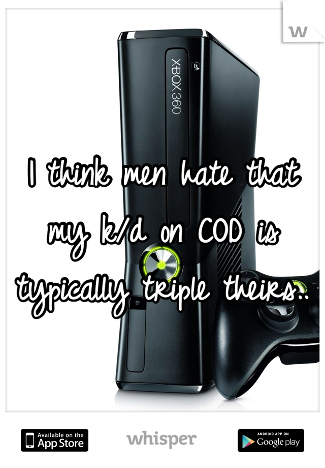 I think men hate that my k/d on COD is typically triple theirs..
