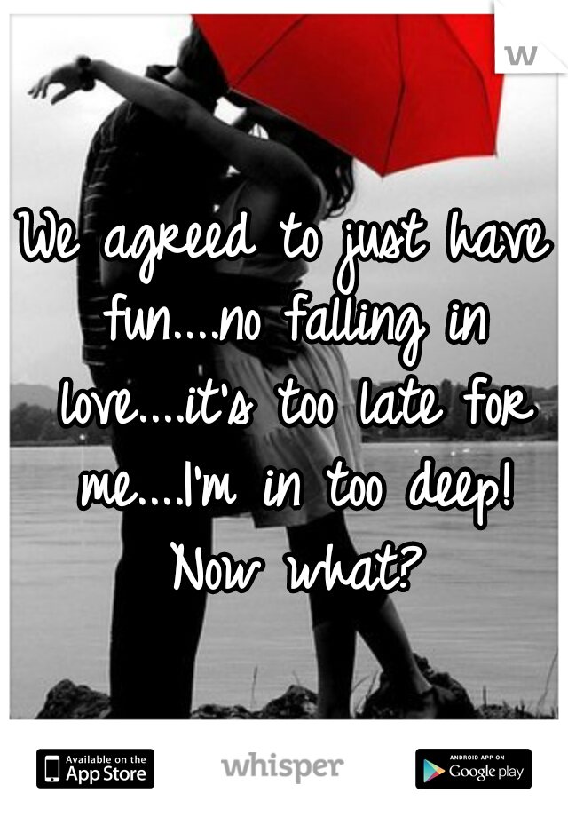 We agreed to just have fun....no falling in love....it's too late for me....I'm in too deep! Now what?