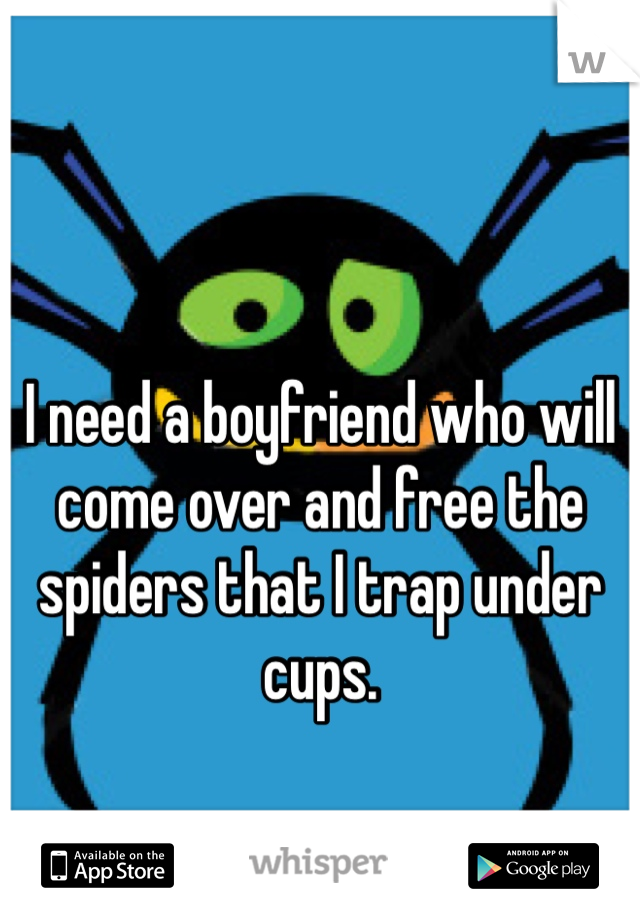 I need a boyfriend who will come over and free the spiders that I trap under cups. 