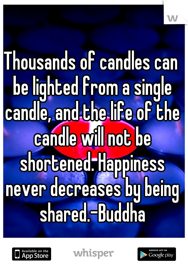 Thousands of candles can be lighted from a single candle, and the life of the candle will not be shortened. Happiness never decreases by being shared.-Buddha