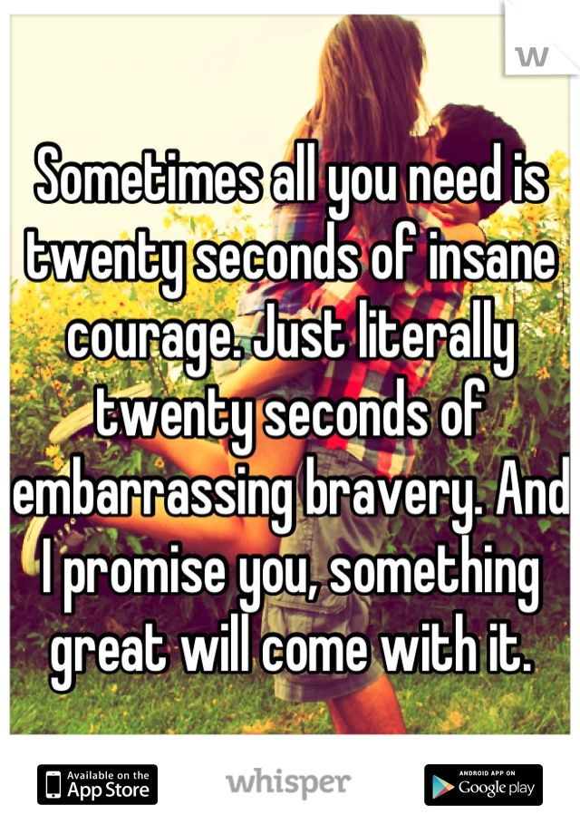 Sometimes all you need is twenty seconds of insane courage. Just literally twenty seconds of embarrassing bravery. And I promise you, something great will come with it.