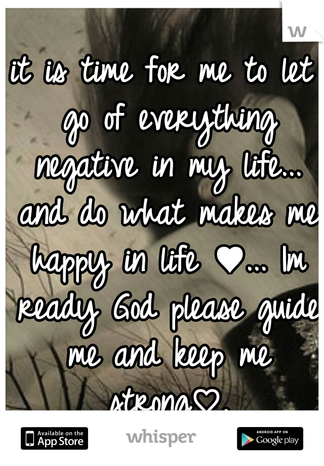 it is time for me to let go of everything negative in my life... and do what makes me happy in life ♥... Im ready God please guide me and keep me strong♡.