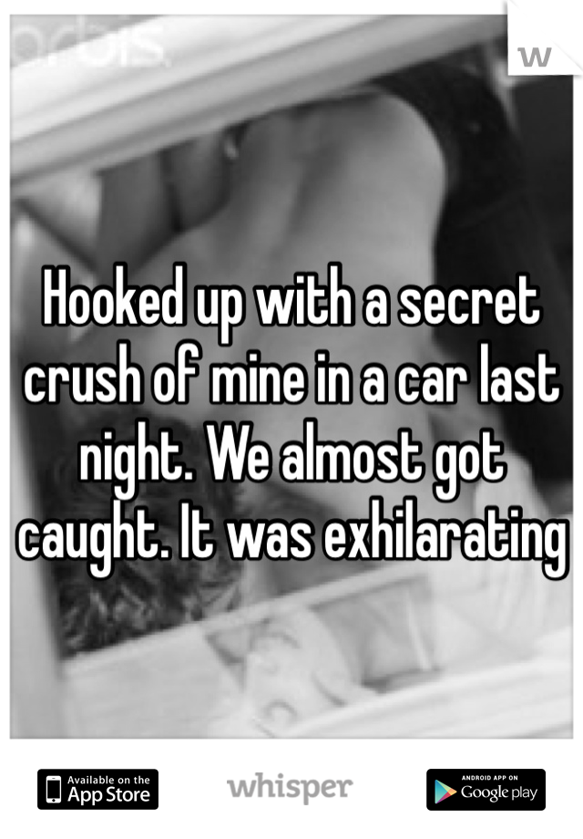 Hooked up with a secret crush of mine in a car last night. We almost got caught. It was exhilarating 