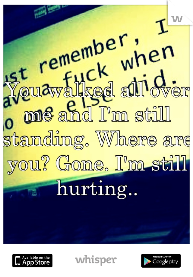 You walked all over me and I'm still standing. Where are you? Gone. I'm still hurting..