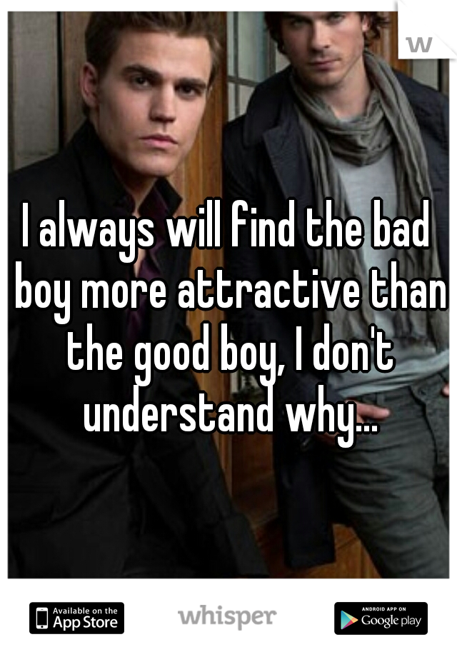 I always will find the bad boy more attractive than the good boy, I don't understand why...