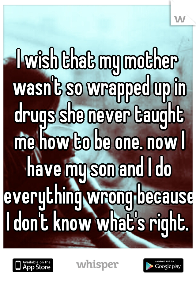 I wish that my mother wasn't so wrapped up in drugs she never taught me how to be one. now I have my son and I do everything wrong because I don't know what's right. 
