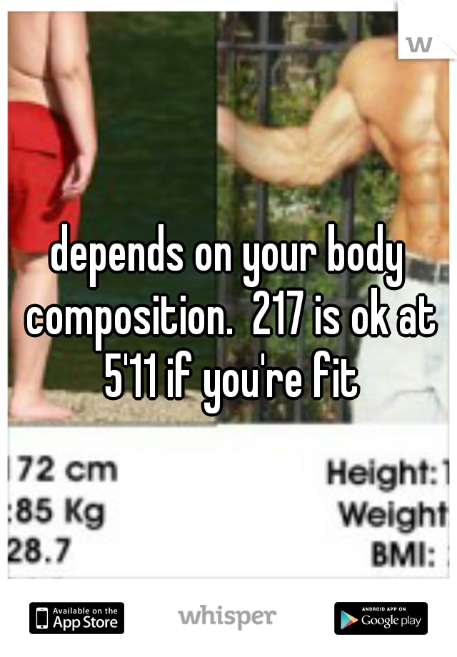 depends on your body composition.  217 is ok at 5'11 if you're fit