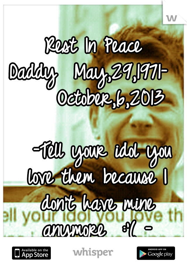 Rest In Peace Daddy

May,29,1971-
       October,6,2013
                      -Tell your idol you love them because I don't have mine anymore  :'( -
