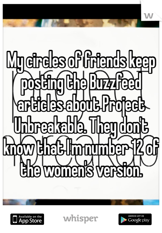 My circles of friends keep posting the Buzzfeed articles about Project Unbreakable. They don't know that I'm number 12 of the women's version.