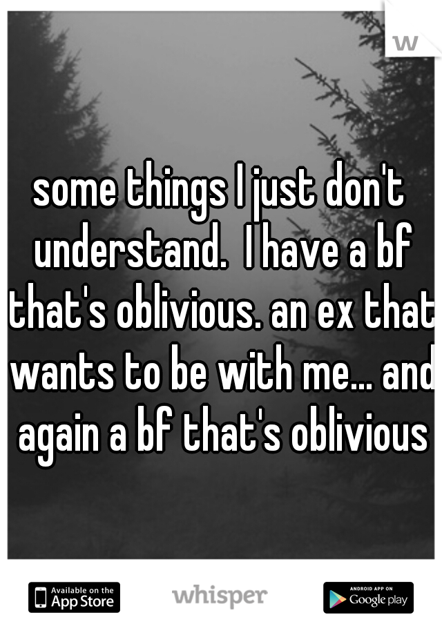 some things I just don't understand.  I have a bf that's oblivious. an ex that wants to be with me... and again a bf that's oblivious