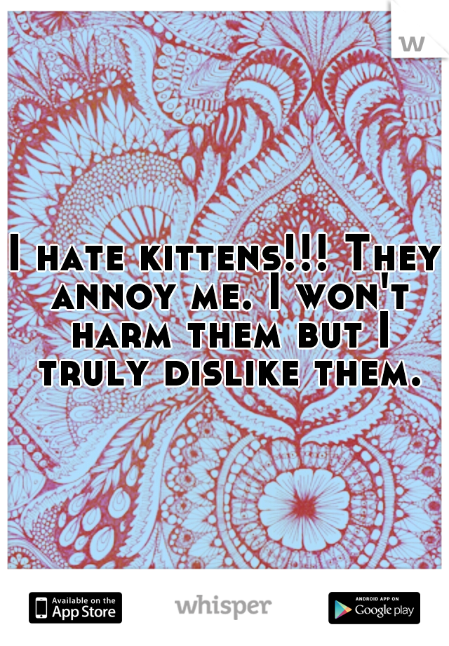 I hate kittens!!! They annoy me. I won't harm them but I truly dislike them.