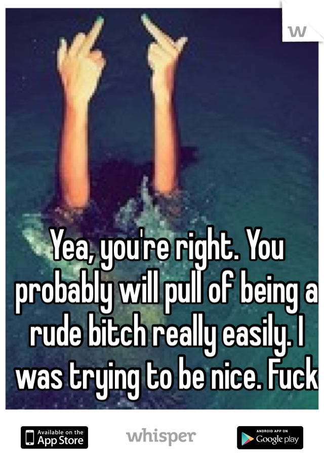 Yea, you're right. You probably will pull of being a rude bitch really easily. I was trying to be nice. Fuck