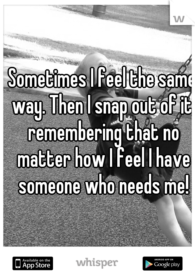 Sometimes I feel the same way. Then I snap out of it, remembering that no matter how I feel I have someone who needs me!