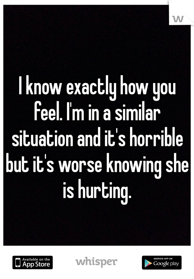 I know exactly how you feel. I'm in a similar situation and it's horrible but it's worse knowing she is hurting. 