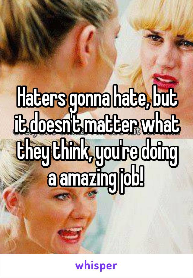 Haters gonna hate, but it doesn't matter what they think, you're doing a amazing job! 