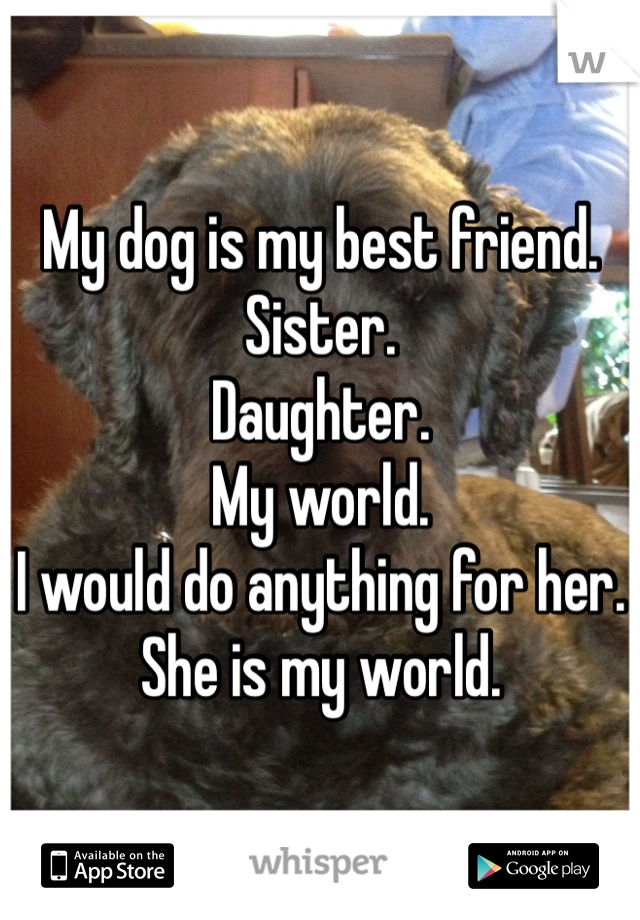 My dog is my best friend.
Sister.
Daughter.
My world.
I would do anything for her.
She is my world.