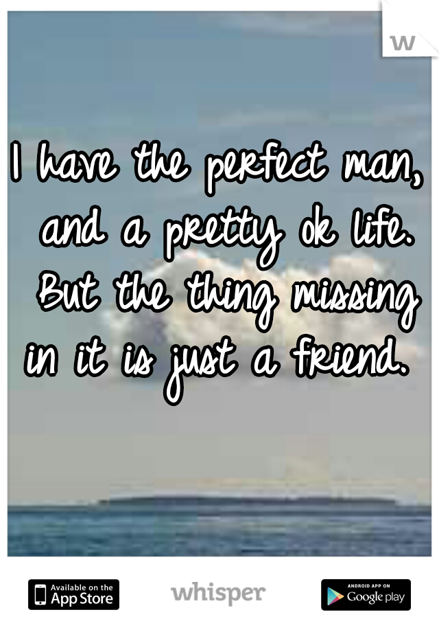 I have the perfect man, and a pretty ok life. But the thing missing in it is just a friend. 