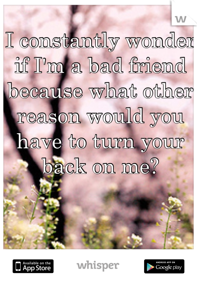 I constantly wonder if I'm a bad friend because what other reason would you have to turn your back on me?