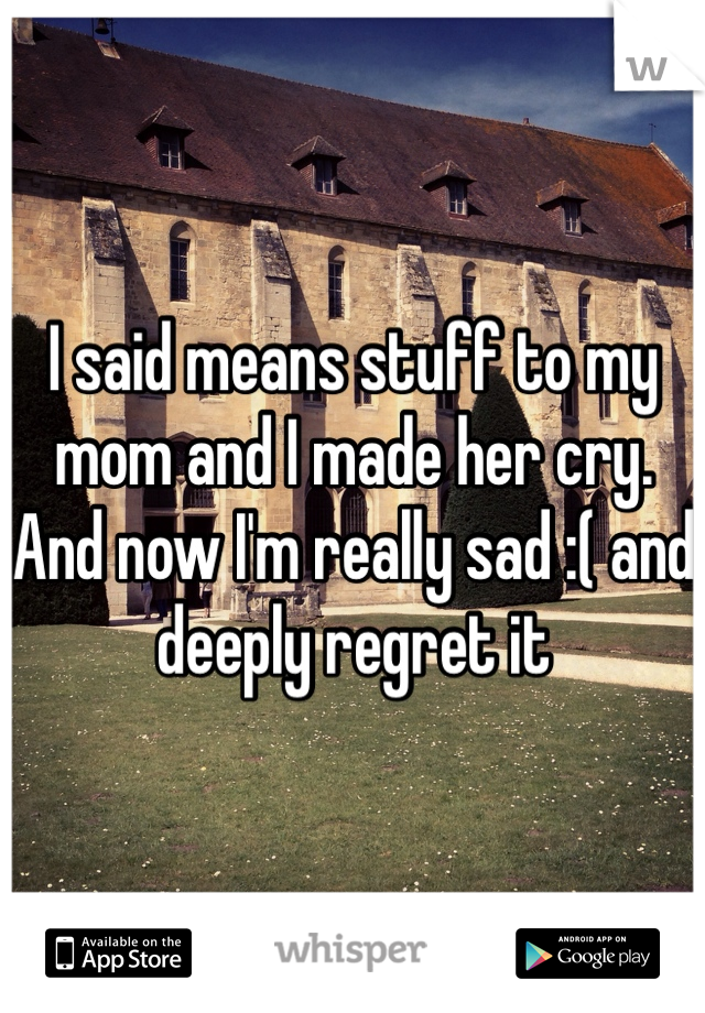 I said means stuff to my mom and I made her cry. And now I'm really sad :( and deeply regret it 