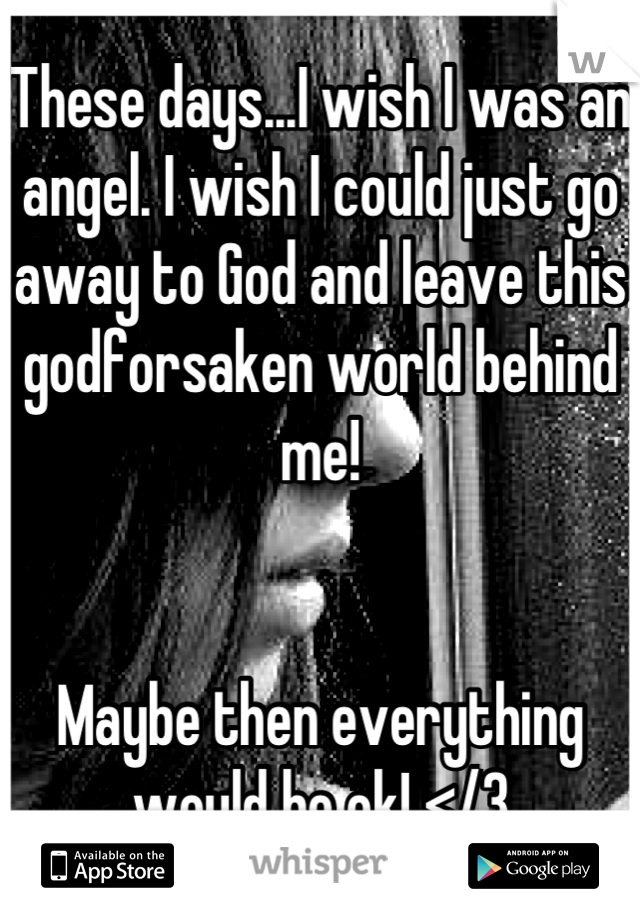 These days...I wish I was an angel. I wish I could just go away to God and leave this godforsaken world behind me!


Maybe then everything would be ok! </3