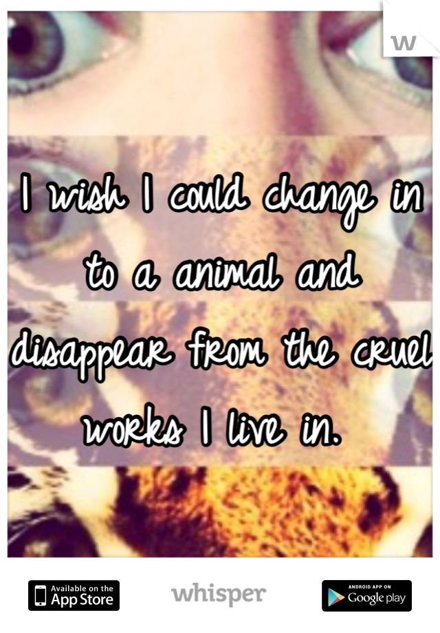 I wish I could change in to a animal and disappear from the cruel works I live in. 
