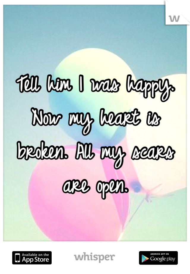 Tell him I was happy. Now my heart is broken. All my scars are open. 