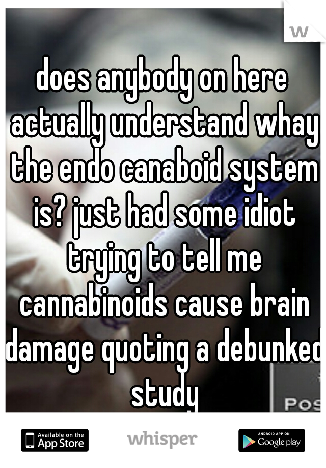 does anybody on here actually understand whay the endo canaboid system is? just had some idiot trying to tell me cannabinoids cause brain damage quoting a debunked study