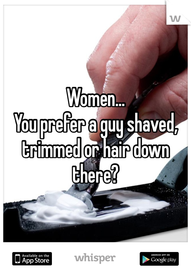 Women...
You prefer a guy shaved, trimmed or hair down there?