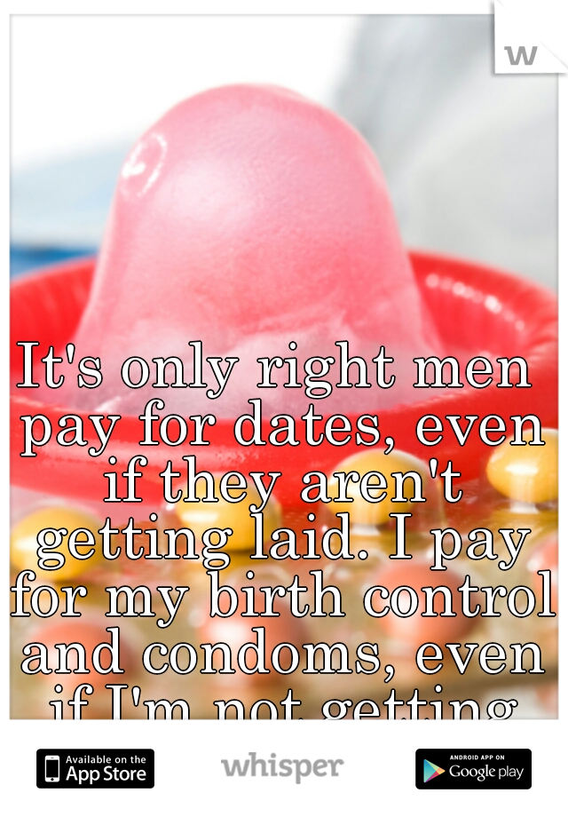 It's only right men pay for dates, even if they aren't getting laid. I pay for my birth control and condoms, even if I'm not getting laid.