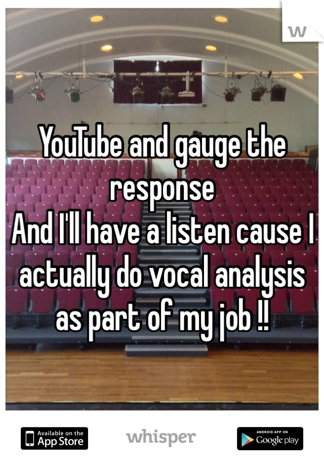 YouTube and gauge the response
And I'll have a listen cause I actually do vocal analysis as part of my job !!
