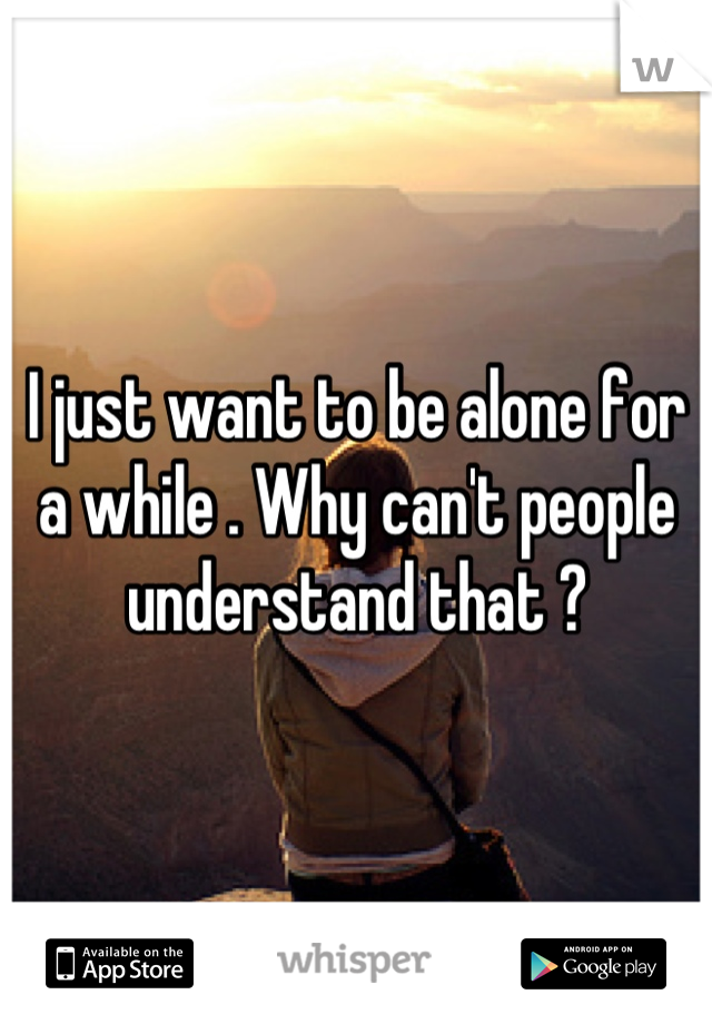 I just want to be alone for a while . Why can't people understand that ?