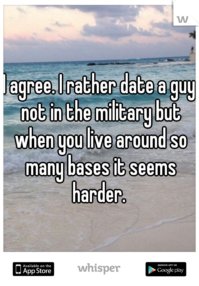 I agree. I rather date a guy not in the military but when you live around so many bases it seems harder. 