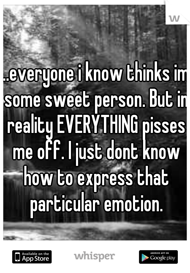 ...everyone i know thinks im some sweet person. But in reality EVERYTHING pisses me off. I just dont know how to express that particular emotion.