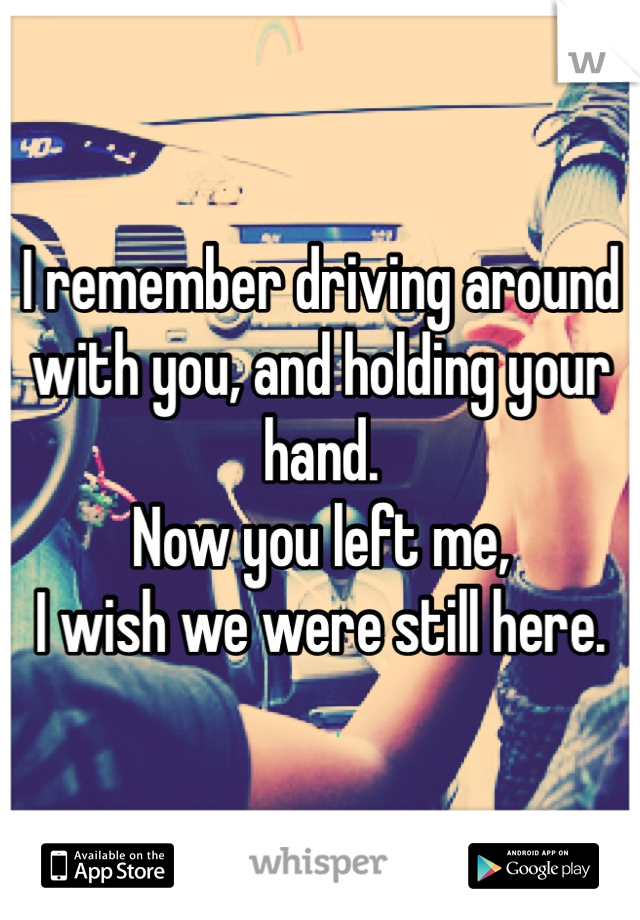 I remember driving around with you, and holding your hand. 
Now you left me,
I wish we were still here.