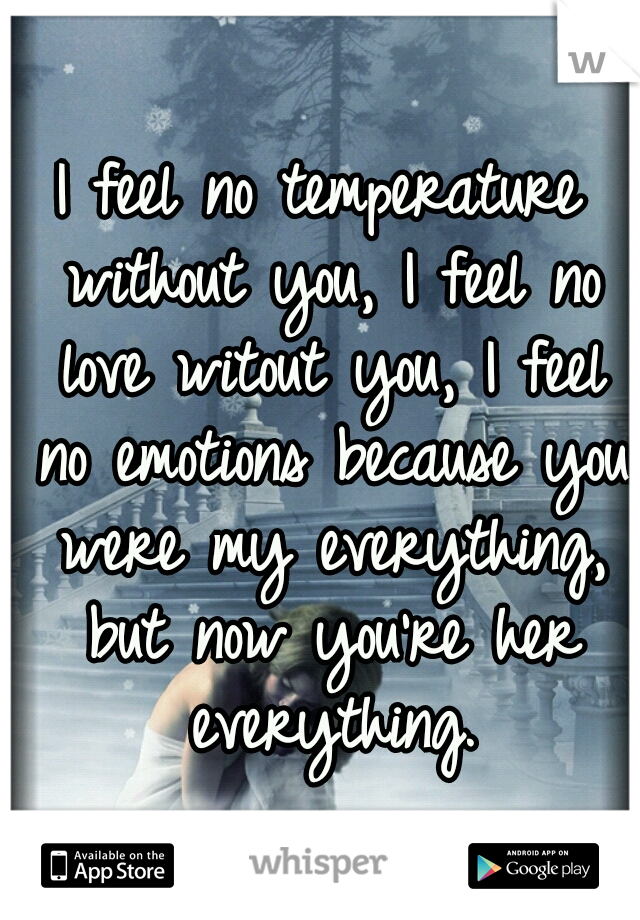 I feel no temperature without you, I feel no love witout you, I feel no emotions because you were my everything, but now you're her everything.