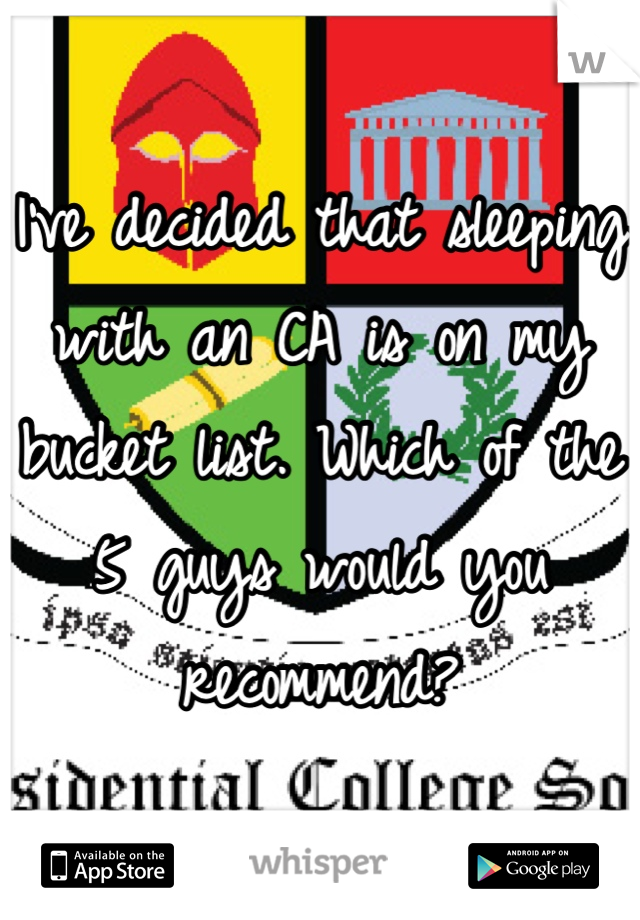 I've decided that sleeping with an CA is on my bucket list. Which of the 5 guys would you recommend?