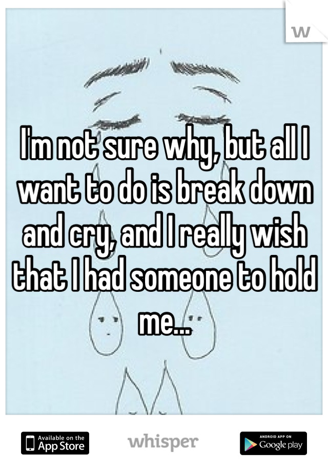 I'm not sure why, but all I want to do is break down and cry, and I really wish that I had someone to hold me...