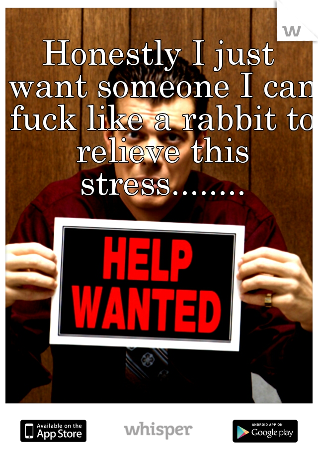 Honestly I just want someone I can fuck like a rabbit to relieve this stress........